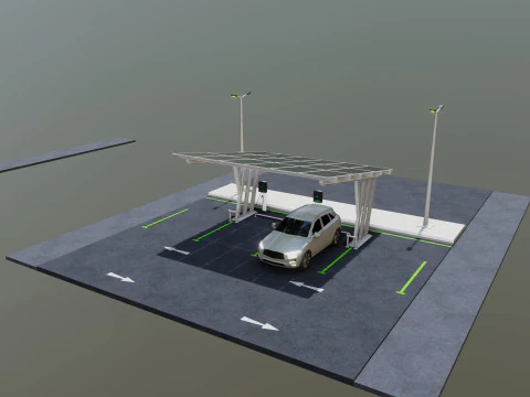 Low Poly Solar Carport Type-3 Pack 3D Model