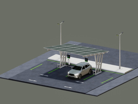 Low Poly Solar Carport Type-3 Pack Model 3D