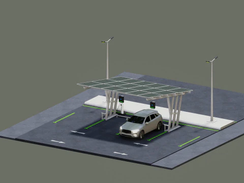 Low Poly Solar Carport Type-3 Pack 3D Model