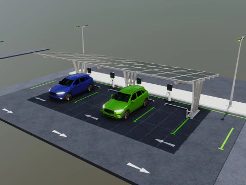 Low Poly Solar Carport Type-3 Pack 3D Model