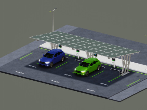 Low Poly Solar Carport Type-3 Pack Model 3D