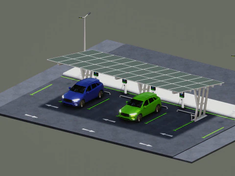 Low Poly Solar Carport Type-3 Pack 3D Model
