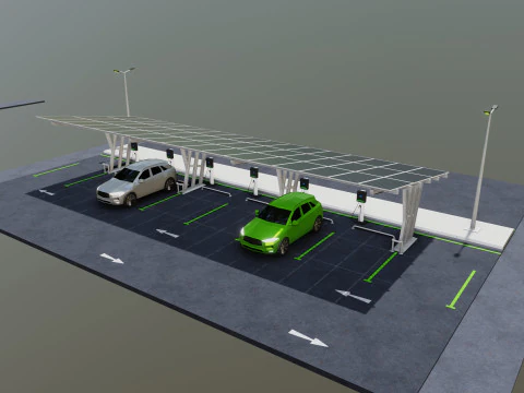 Low Poly Solar Carport Type-3 Pack 3D Model