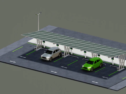 Low Poly Solar Carport Type-3 Pack 3D Model