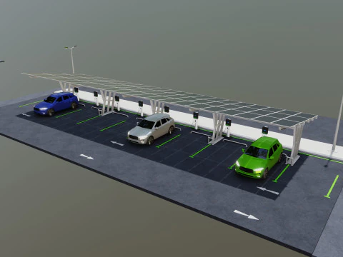 Low Poly Solar Carport Type-3 Pack 3D Model