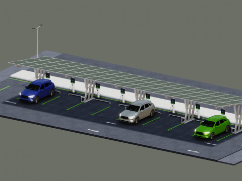 Low Poly Solar Carport Type-3 Pack Model 3D