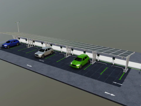 Low Poly Solar Carport Type-3 Pack 3D Model