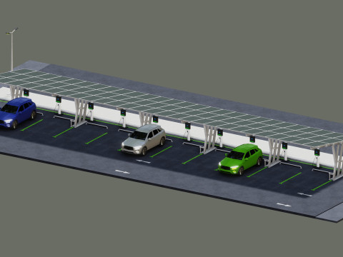 Low Poly Solar Carport Type-3 Pack Model 3D
