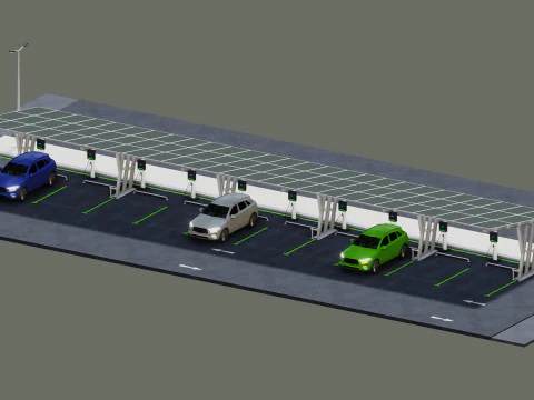 Low Poly Solar Carport Type-3 Pack 3D Model
