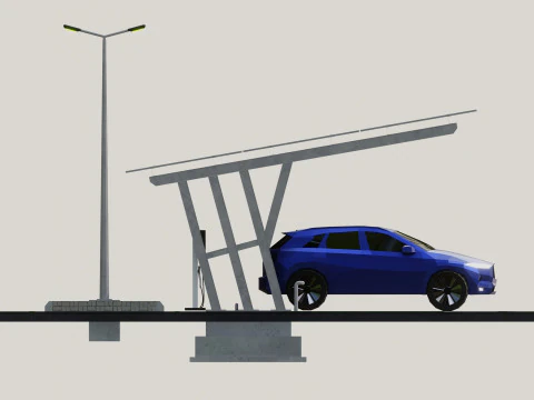 Low Poly Solar Carport Type-3 Pack 3D Model