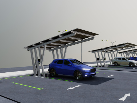 Low Poly Solar Carport Type-3 Pack Model 3D