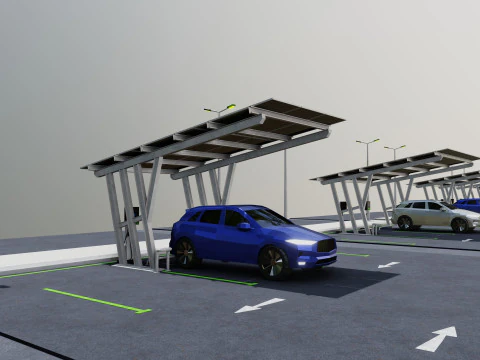 Low Poly Solar Carport Type-3 Pack 3D Model