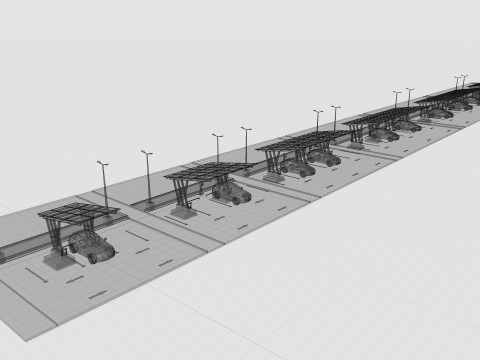 Low Poly Solar Carport Type-3 Pack Model 3D