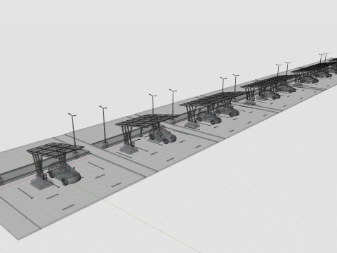 Low Poly Solar Carport Type-3 Pack 3D Model