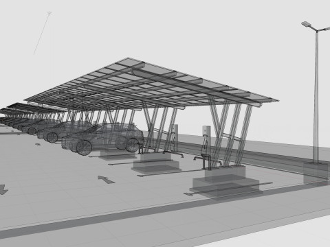 Low Poly Solar Carport Type-3 Pack Model 3D