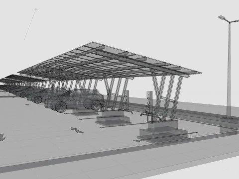 Low Poly Solar Carport Type-3 Pack 3D Model