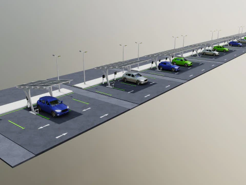 Paquete tipo 4 de cochera solar de baja poli Modelo 3D