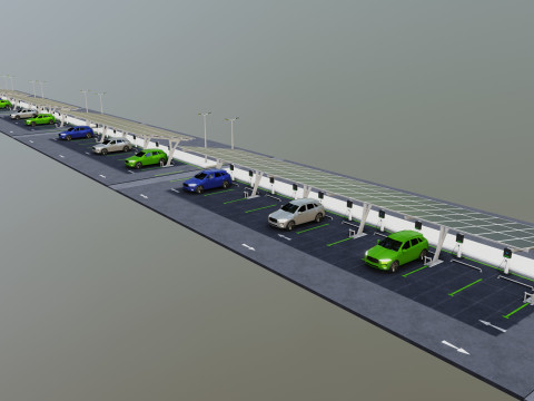 Low Poly Solar Carport Type-4 Pack Model 3D