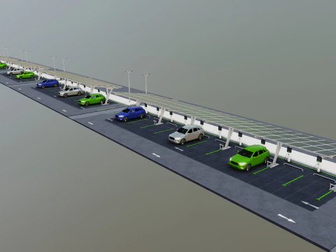 Low Poly Solar Carport Type-4 Pack 3D Model
