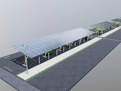 Low Poly Solar Carport Type-4 Pack 3D Model