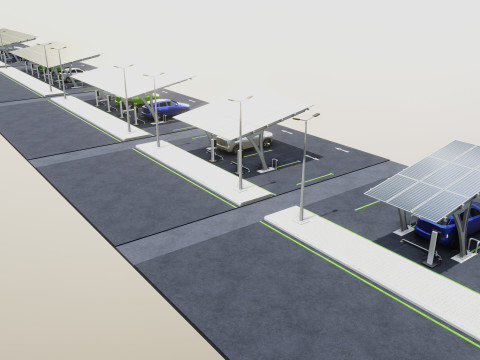 Low Poly Solar Carport Type-4 Pack Model 3D