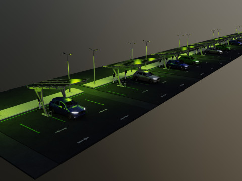 Low Poly Solar Carport Type-4 Pack Model 3D