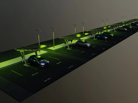 Low Poly Solar Carport Type-4 Pack 3D Model