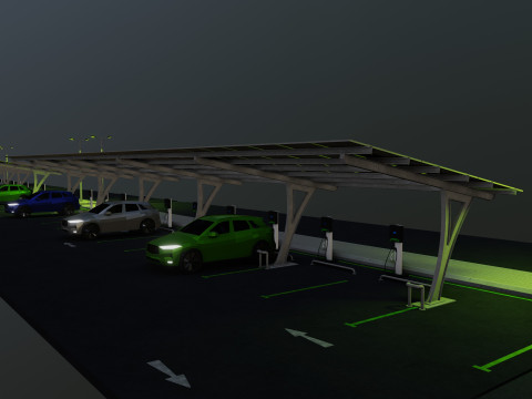 Low Poly Solar Carport Type-4 Pack Model 3D