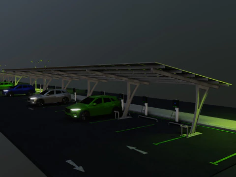 Low Poly Solar Carport Type-4 Pack 3D Model