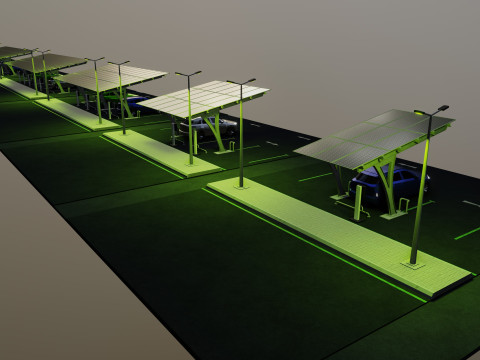 Low Poly Solar Carport Type-4 Pack Model 3D