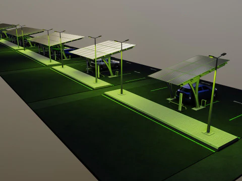 Low Poly Solar Carport Type-4 Pack 3D Model