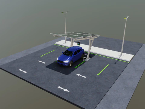 Low Poly Solar Carport Type-4 Pack 3D Model