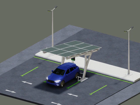 Low Poly Solar Carport Type-4 Pack 3D Model