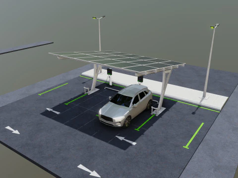 Low Poly Solar Carport Type-4 Pack 3D Model