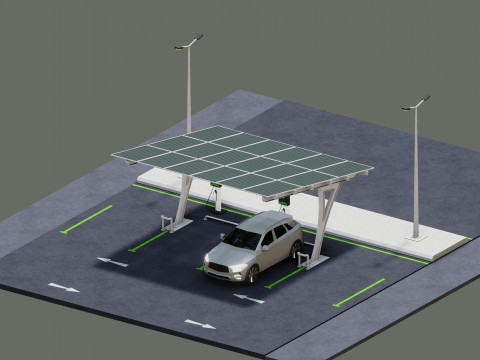 Low Poly Solar Carport Type-4 Pack Model 3D
