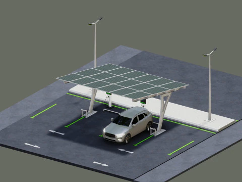 Low Poly Solar Carport Type-4 Pack 3D Model