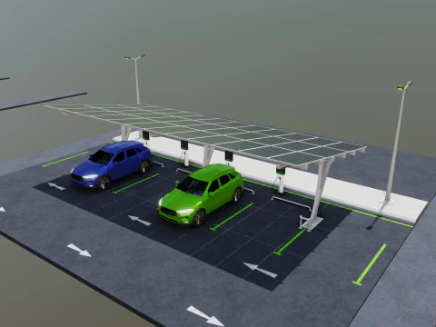 Low Poly Solar Carport Type-4 Pack 3D Model