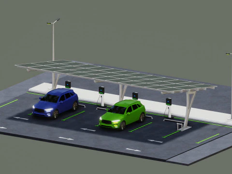 Low Poly Solar Carport Type-4 Pack 3D Model