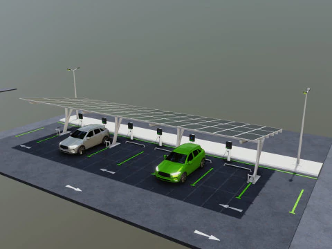 Low Poly Solar Carport Type-4 Pack 3D Model