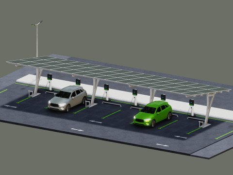 Low Poly Solar Carport Type-4 Pack Model 3D