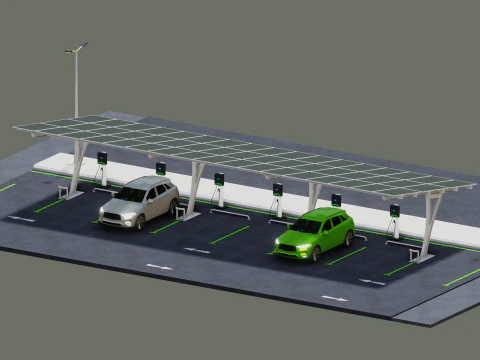 Low Poly Solar Carport Type-4 Pack 3D Model
