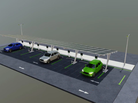 Low Poly Solar Carport Type-4 Pack 3D Model