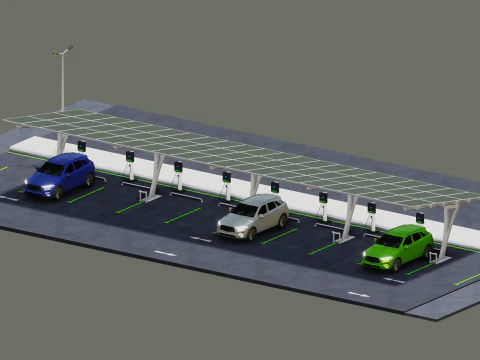 Low Poly Solar Carport Type-4 Pack 3D Model