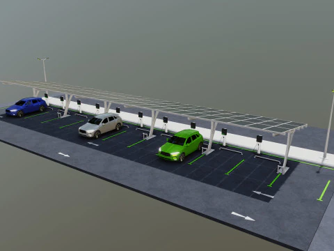 Low Poly Solar Carport Type-4 Pack 3D Model