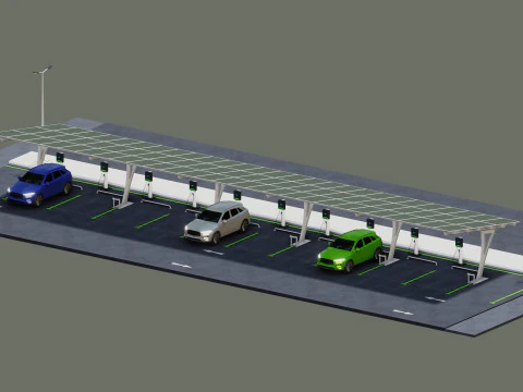 Low Poly Solar Carport Type-4 Pack 3D Model