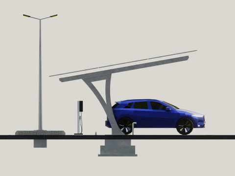 Low Poly Solar Carport Type-4 Pack 3D Model