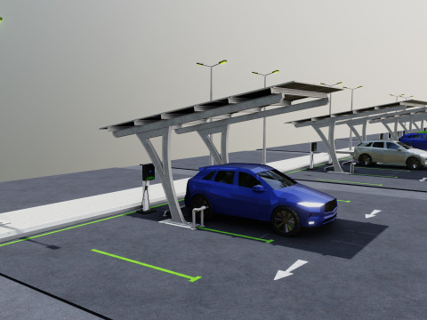 Low Poly Solar Carport Type-4 Pack Model 3D