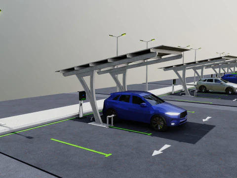 Low Poly Solar Carport Type-4 Pack 3D Model