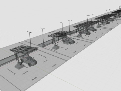 Low Poly Solar Carport Type-4 Pack 3D Model