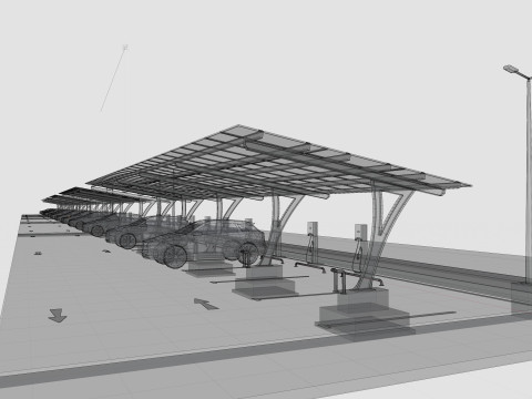 Low Poly Solar Carport Type-4 Pack Model 3D